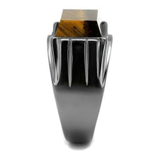 Load image into Gallery viewer, TK3001 - IP Light Black  (IP Gun) Stainless Steel Ring with Synthetic Tiger Eye in Topaz