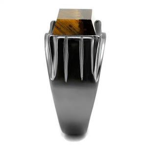 TK3001 - IP Light Black  (IP Gun) Stainless Steel Ring with Synthetic Tiger Eye in Topaz