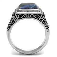 Load image into Gallery viewer, TK3003 - High polished (no plating) Stainless Steel Ring with Semi-Precious Sodalite in Capri Blue