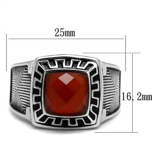 TK3007 - High polished (no plating) Stainless Steel Ring with Semi-Precious Agate in Siam