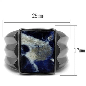 TK3012 - IP Light Black  (IP Gun) Stainless Steel Ring with Semi-Precious Sodalite in Capri Blue