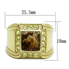 Load image into Gallery viewer, TK3013 - IP Gold(Ion Plating) Stainless Steel Ring with Semi-Precious Oligoclase in Smoked Quartz