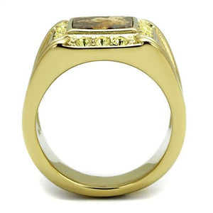 TK3013 - IP Gold(Ion Plating) Stainless Steel Ring with Semi-Precious Oligoclase in Smoked Quartz