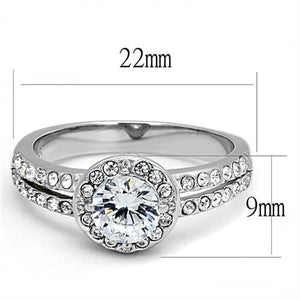 TK3021 - High polished (no plating) Stainless Steel Ring with AAA Grade CZ  in Clear