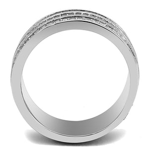 TK3028 - High polished (no plating) Stainless Steel Ring with Top Grade Crystal  in Clear
