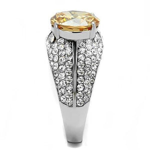 TK3031 - High polished (no plating) Stainless Steel Ring with AAA Grade CZ  in Champagne