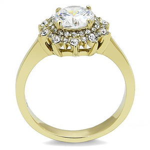 TK3035 - IP Gold(Ion Plating) Stainless Steel Ring with AAA Grade CZ  in Clear
