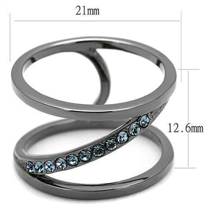 TK3038 - IP Light Black  (IP Gun) Stainless Steel Ring with Top Grade Crystal  in Capri Blue