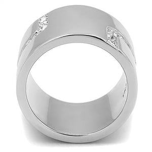 TK3040 - High polished (no plating) Stainless Steel Ring with Top Grade Crystal  in Clear