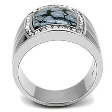 Load image into Gallery viewer, TK3042 - High polished (no plating) Stainless Steel Ring with Semi-Precious Snowflake Obsidian in Jet