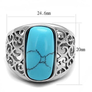 TK3043 - High polished (no plating) Stainless Steel Ring with Synthetic Turquoise in Sea Blue
