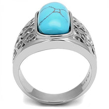 Load image into Gallery viewer, TK3043 - High polished (no plating) Stainless Steel Ring with Synthetic Turquoise in Sea Blue