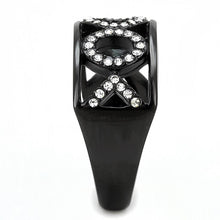 Load image into Gallery viewer, TK3046 - IP Black(Ion Plating) Stainless Steel Ring with Top Grade Crystal  in Clear