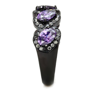 TK3051 - IP Black(Ion Plating) Stainless Steel Ring with AAA Grade CZ  in Amethyst