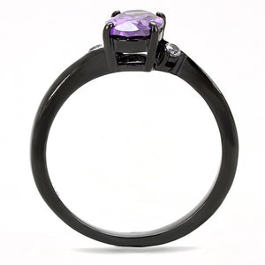 TK3063 - IP Black(Ion Plating) Stainless Steel Ring with AAA Grade CZ  in Amethyst