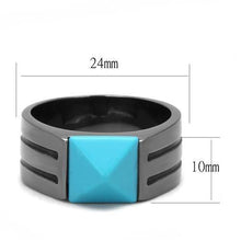 Load image into Gallery viewer, TK3074 - IP Light Black  (IP Gun) Stainless Steel Ring with Synthetic Turquoise in Sea Blue