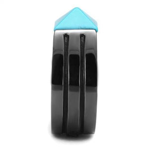 TK3074 - IP Light Black  (IP Gun) Stainless Steel Ring with Synthetic Turquoise in Sea Blue