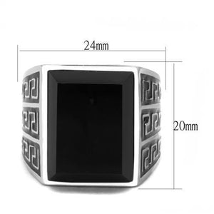 TK3076 - High polished (no plating) Stainless Steel Ring with Synthetic Onyx in Jet