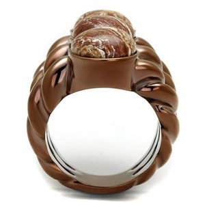 TK3081 - IP Coffee light Stainless Steel Ring with Semi-Precious Oligoclase in Multi Color