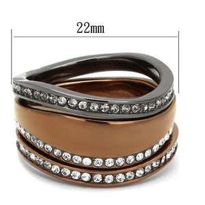 TK3082 - IP Light Black & IP Light coffee Stainless Steel Ring with Top Grade Crystal  in Black Diamond