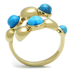TK3091 - IP Gold(Ion Plating) Stainless Steel Ring with Semi-Precious Turquoise in Sea Blue