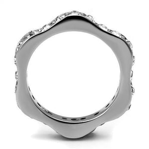 TK3106 - High polished (no plating) Stainless Steel Ring with Top Grade Crystal  in Clear