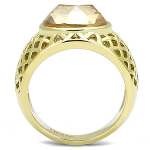 TK3122 - IP Gold(Ion Plating) Stainless Steel Ring with AAA Grade CZ  in Champagne