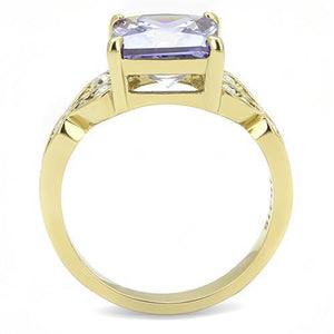 TK3125 - IP Gold(Ion Plating) Stainless Steel Ring with AAA Grade CZ  in Light Amethyst