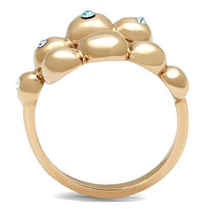 TK3131 - IP Rose Gold(Ion Plating) Stainless Steel Ring with Top Grade Crystal  in Sea Blue