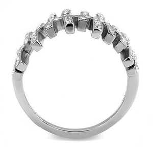 TK3140 - High polished (no plating) Stainless Steel Ring with Top Grade Crystal  in Clear