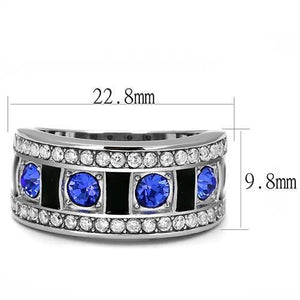 TK3141 - High polished (no plating) Stainless Steel Ring with Top Grade Crystal  in Sapphire