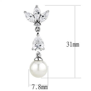 TK3159 - Rhodium Stainless Steel Earrings with Synthetic Pearl in White