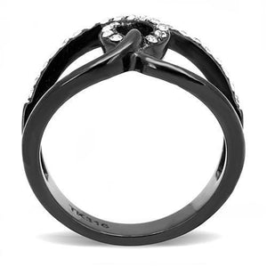 TK3166 - IP Black(Ion Plating) Stainless Steel Ring with Top Grade Crystal  in Clear