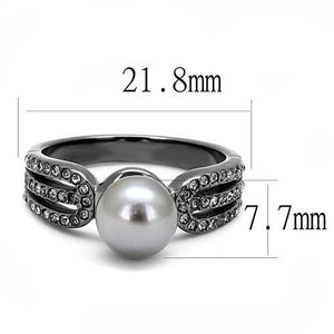 TK3170 - IP Light Black  (IP Gun) Stainless Steel Ring with Synthetic Pearl in Gray