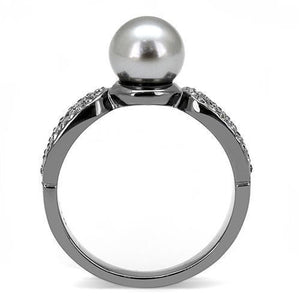 TK3170 - IP Light Black  (IP Gun) Stainless Steel Ring with Synthetic Pearl in Gray