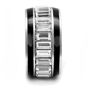 TK3173 - High polished (no plating) Stainless Steel Ring with Top Grade Crystal  in Clear