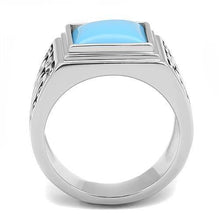 Load image into Gallery viewer, TK3188 - High polished (no plating) Stainless Steel Ring with Synthetic Turquoise in Sea Blue