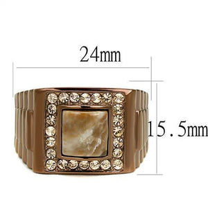 TK3190 - IP Coffee light Stainless Steel Ring with Semi-Precious Rain Flower Stone in Brown