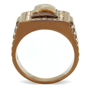 TK3190 - IP Coffee light Stainless Steel Ring with Semi-Precious Rain Flower Stone in Brown