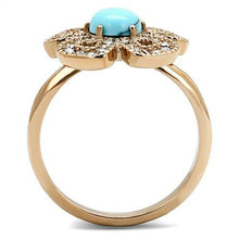 Load image into Gallery viewer, TK3201 - IP Rose Gold(Ion Plating) Stainless Steel Ring with Synthetic Turquoise in Sea Blue