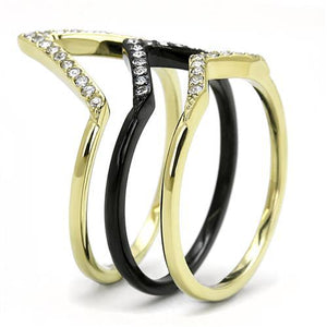 TK3202 - IP Gold+ IP Black (Ion Plating) Stainless Steel Ring with Top Grade Crystal  in Clear