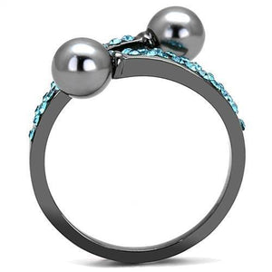 TK3204 - IP Light Black  (IP Gun) Stainless Steel Ring with Synthetic Pearl in Gray