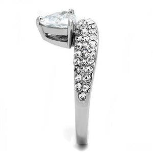 TK3207 - High polished (no plating) Stainless Steel Ring with AAA Grade CZ  in Clear