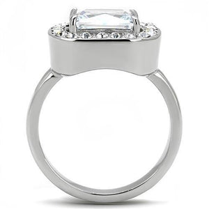 TK3209 - High polished (no plating) Stainless Steel Ring with AAA Grade CZ  in Clear