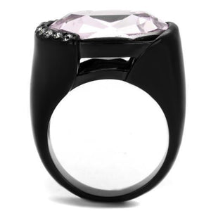 TK3213 - IP Black(Ion Plating) Stainless Steel Ring with Top Grade Crystal  in Light Amethyst
