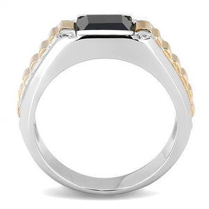 TK3227 - Two-Tone IP Rose Gold Stainless Steel Ring with Synthetic Onyx in Jet