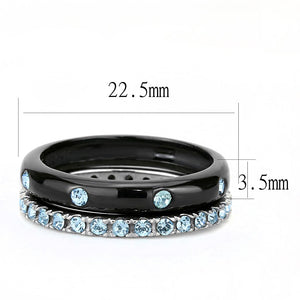 TK3233 - Two-Tone IP Black (Ion Plating) Stainless Steel Ring with Top Grade Crystal  in Sea Blue