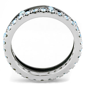 TK3233 - Two-Tone IP Black (Ion Plating) Stainless Steel Ring with Top Grade Crystal  in Sea Blue