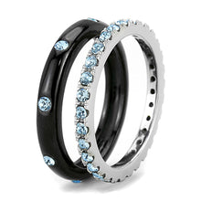 Load image into Gallery viewer, TK3233 - Two-Tone IP Black (Ion Plating) Stainless Steel Ring with Top Grade Crystal  in Sea Blue