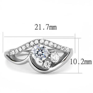 TK3243 - High polished (no plating) Stainless Steel Ring with AAA Grade CZ  in Clear